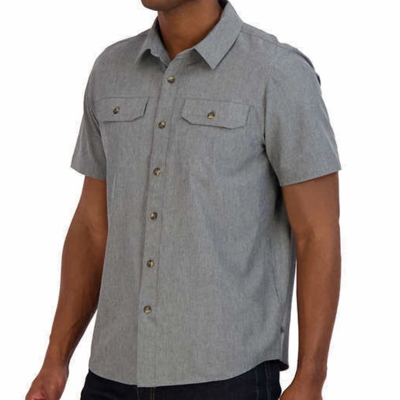 Gerry Men's Short Sleeve Woven Camp Shirt, Gray, UV Protection, Stretch. - Picture 1 of 3